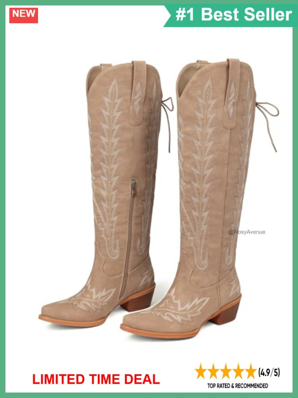 Womens Wide Calf Cowboy Boots Knee High Embroidered Lace Up Western Boots